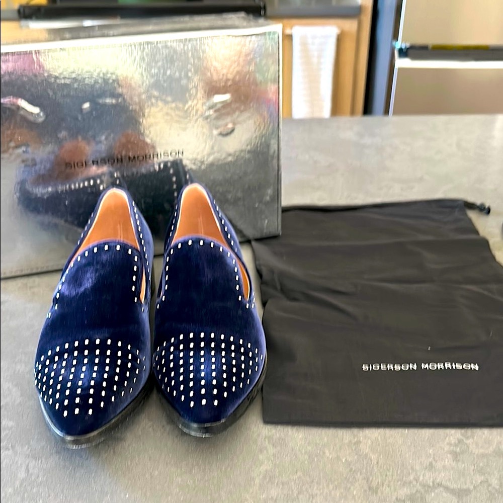 Sigerson Morrison Blue Studded Flats - Worn 2 Times! Has Box and Dust Bag!